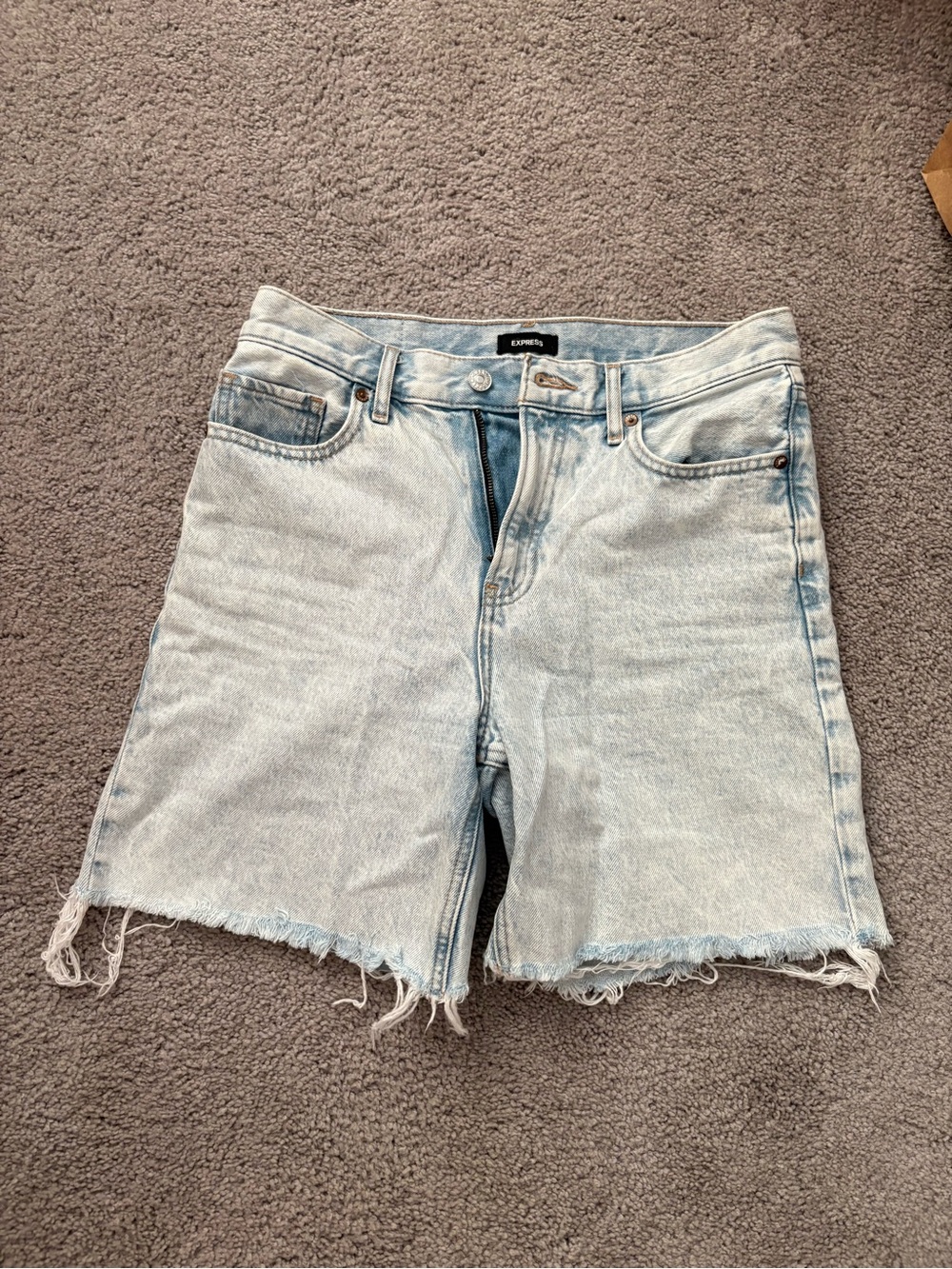 Express Light Blue Distressed High-Waist Denim Shorts